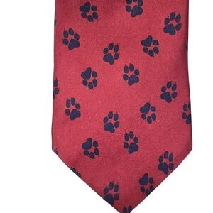 Josh Bach Tie Mens Silk Dog Paw Print Animal Novelty Red Classic One Size